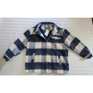 Wonderly Plaid Shacket Jacket XL Navy Ivory Wool Blend NWT Button Excellent